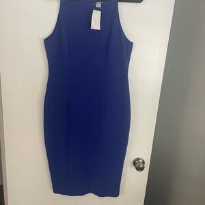 H&M Blue Bodycon Midi Dress with Halter Neckline for Cocktail